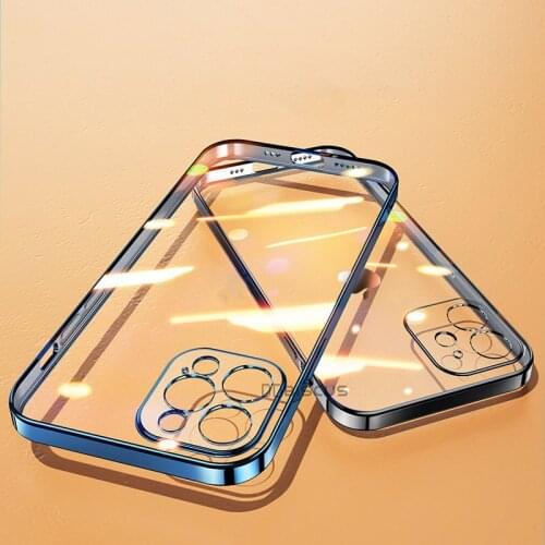 Luxury Transparent Square Frame Plating Case on For iPhone 12 11 Pro Max Mini X XS XR 7 8 Plus SE 2020 Soft Silicone Clear Cover