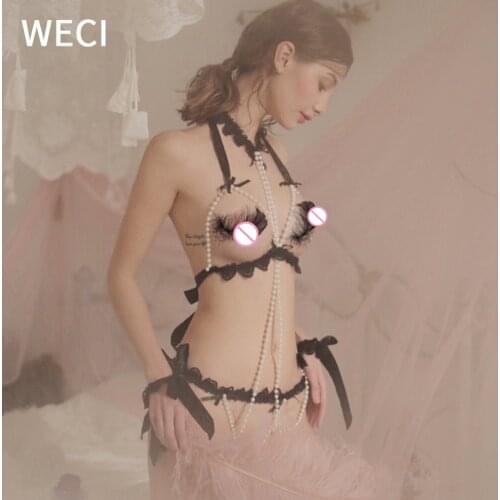 WECI Sexy Erotic Womens Intimate Hot Sex Slave Outfit Sensual Lingerie Bondage Bdsm Pearl Underwear Porno Bikini Sets Live Show