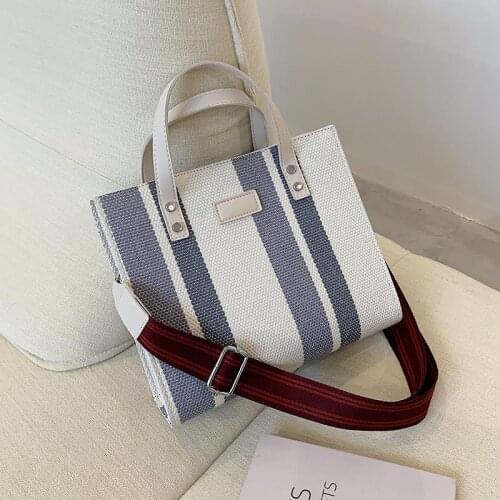 Tote Bag Stripe Canvas Luxury Handbags Women Bags Designer Casual Large Capacity Wide Strap Female Shoulder Crossbody Bags