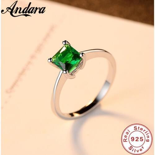 Women Rings 100% 925 Sterling Silver Square Shape with CZ Stone Jewelry Engagement Rings female