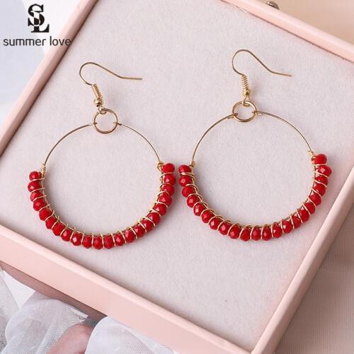 Ethnic Boho Glass Bead Round Earring for Women 2021 New Gold Color Big Circle Drop Dangle Earring Wholesale Fashion Jewelry
