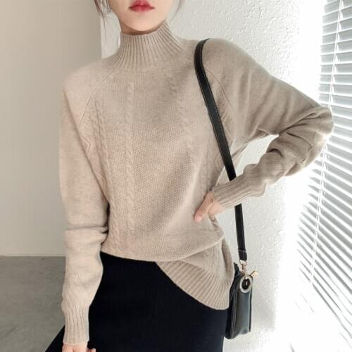Womens turtleneck sweater 2020 autumn winter new 100% wool pullover thick pure color casual basic large size warm ladies top