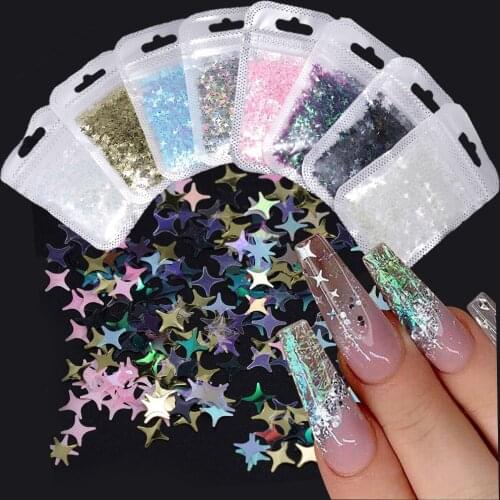 1 Pack Irregular Ultra-thin Star Nail Sequins Holographic Glitter Flakes Nail Art Decoration Flake Mirror Nail Glitter