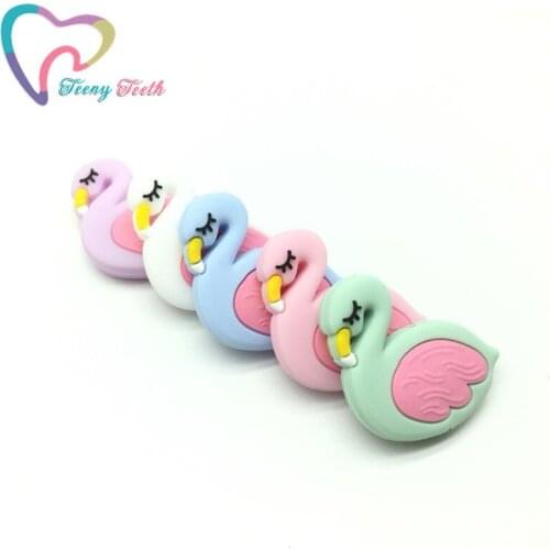 10 PCS Flamingo Silicone Loose Beads BPA Free Chew Teething Pendant Beads,Mini Animal Cartoon Loose Beads DIY Baby Teething Toys