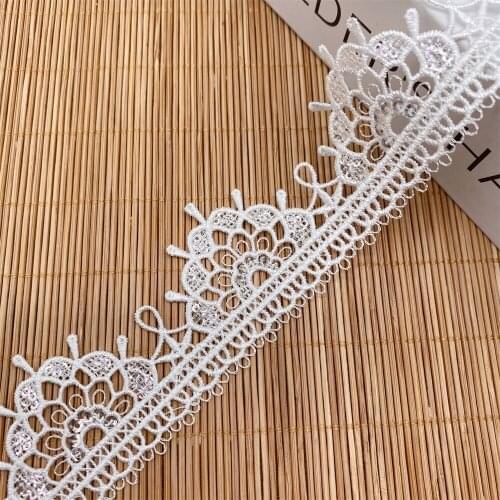 10yards/Pack Ivory White Water-Soluble Lace Trim Sequins Polyester DIY Dress Lace Fabrics For Sewing Free Shipping V2862