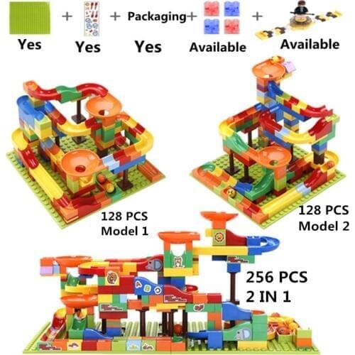 256pcs Funny MINI Marble Race Run Maze Balls Track Building Blocks Funnel Slide Big Building Brick LED and Watch Available block