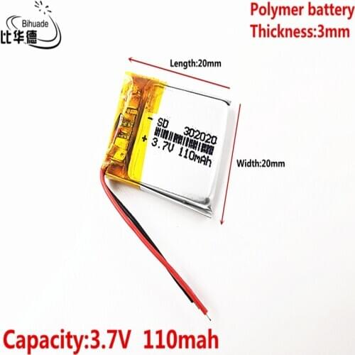 3.7V 110mAh 302020 Lithium Polymer Li-Po li ion Rechargeable Battery cells For Mp3 MP4 MP5 GPS PSP mobile bluetooth
