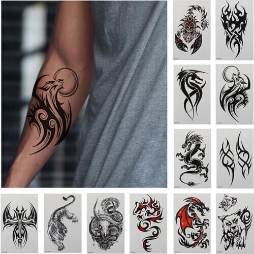3D Arm Leg Body Art Sticker Black Dragon Disposable Removable Waterproof Cool Temporary Tattoo Sticker Decal Hand Tattoo