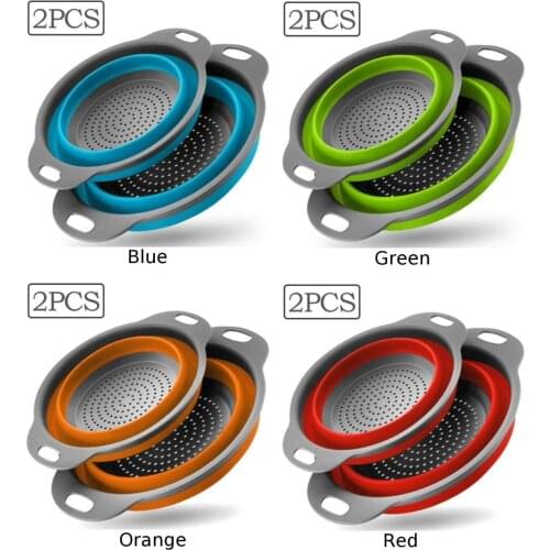 2Pcs Kitchen Colander Fruit Vegetable Strainer Washing Drain Basket PP + TPR