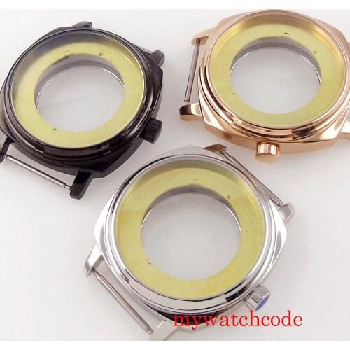 42mm Black Silver Rose Gold Plated Watch Case Fit 24Jewels NH35 NH36 MIYOTA Automatic Movement Glass Back Wristwatch Replacement