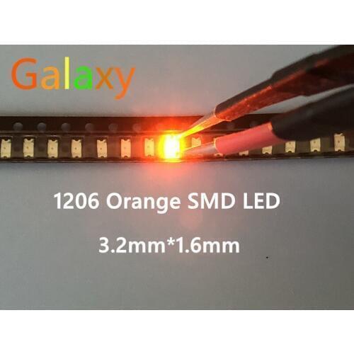 500PCS Orange/Amber 1206 SMD SMT Super bright LED lamp light High Quality New 600-610nm 200-300mcd 2.0-2.6v smd 1206 led diodes