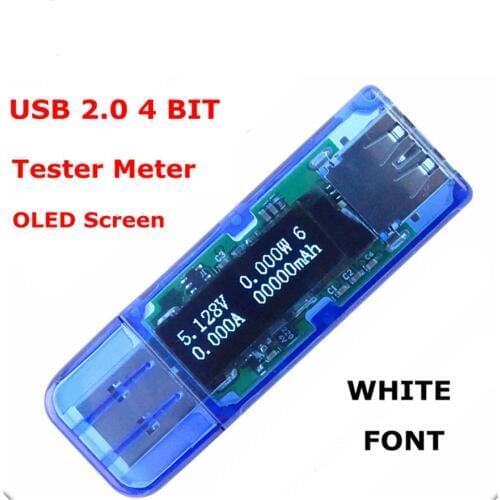 White 4 bit color OLED USB detector USB voltmeter ammeter power capacity tester meter voltage current power bank charger