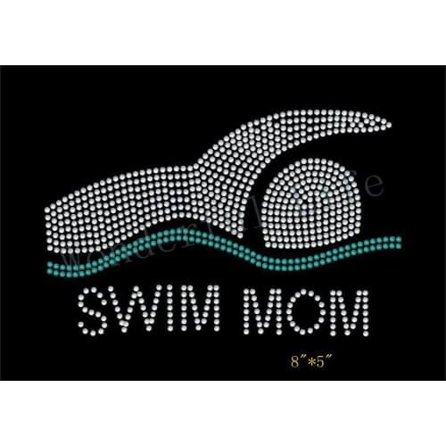 Free Shipping Swim Mom - Swimmer, Rhinestone Transfer rhinestone transfer rhinestone iron on transfers design for clothinhg