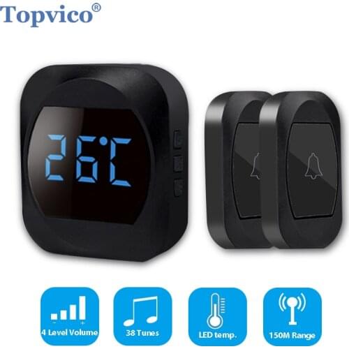Topvico Wireless Doorbell with Door Number Clock Waterproof Smart Door Bell Ring Doorbell Kit 150M Range Remote Chime 38 Songs