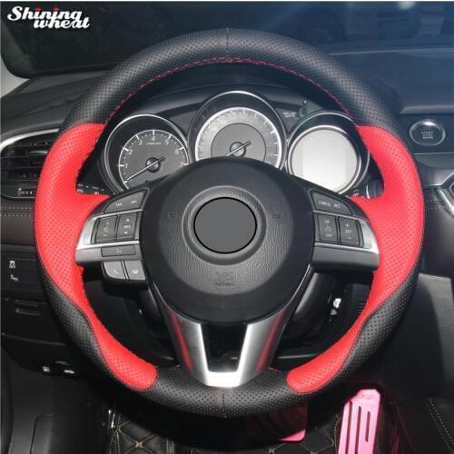 Shining wheat Red Black Leather Car Steering Wheel Cover for Mazda 3 Axela 2013-2016 Mazda 6 Atenza 2014-2017 Mazda 2 2015-2017