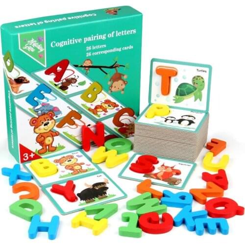 Kids Early Education 26 Letters Match Animal Cognition Jigsaw Teaching Aids Recognize Digital Letters Matching Puzzle Wooden Toy