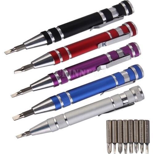 DHL 100PCS Portable Screwdriver Set 8 In 1 Aluminum Pen Style Multi-Tool Screw Driver Set Precision Mobile Phone Repair Tool Kit