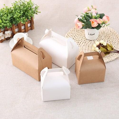 Cake Food Kraft Paper Box With Handle Boxes Christmas Birthday Wedding Party Candy Gift Packing Candy Accessories 2 Sizes