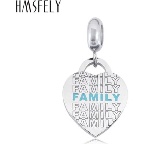 HMSFELY 316L Stainless Steel Charm Pendant Heart Shape Family Tags For DIY charms Bracelet Necklace Jewelry Making Accessories