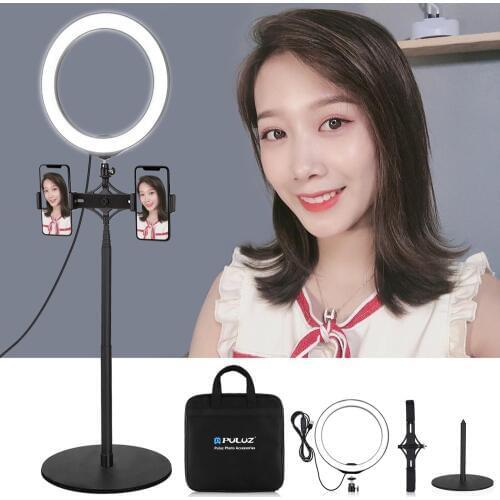 PULUZ 10.2 inch LED Selfie Ring Light&Live Broadcast Dual Phone Clamp&Tripod Stand Vlogging Video Light Kits For YouTube Blogger