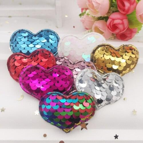 Colorful Glitter Sequin Fish Scale Padded Fabric Heart Applique Wedding Making Children Hair Clip DIY Craft Supplies E21