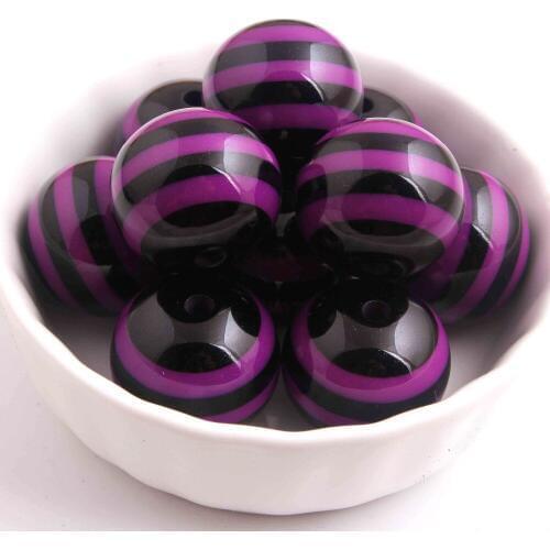 Kwoi vita Halloween Beads Chunky Round 20MM Black with Purple Color 100pcs Resin Strips Beads Jewelry