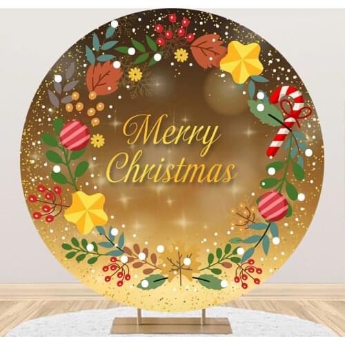 Laeacco Merry Christmas Round Background Gold Light Bokeh Poster Child Family Fhotocall Circle Photo Backdrops For Photographic