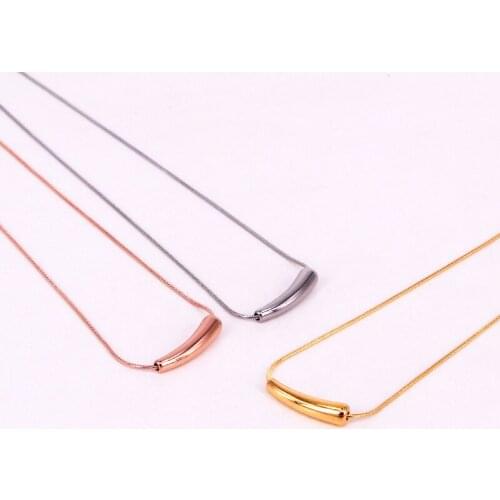 Fashion Rose Gold Color Stainless Steel Geometric Pendant Necklace Woman, Simple Snake Chain Choker Necklaces Female Jewelry