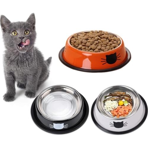 Cartoons Stainless Steel Cat Bowl Paint Dog Bowls Anti-Fall Non-Slip Durable Feeding Feeder Water Bowl For Cats Foods Utensils
