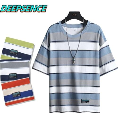 2021 New Spring Summer Casual Short T Shirt Men Korean O Neck Streetwear Striped Ins Fashion Trends T Shirts Tops Men