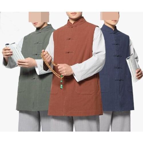 Unisex 7color black/blue High quality cotton buddhist buddha outfit meditation vest shaolin monk kung fu suits zen lay clothing