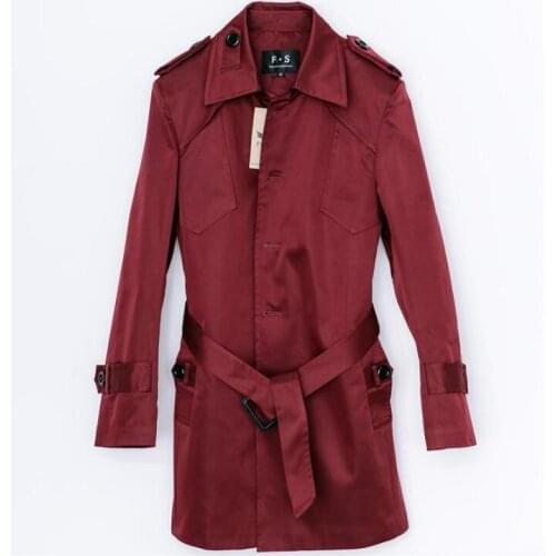 Mens trench coats wine red man single-breasted coat men clothes slim overcoat long sleeve spring autumn big size S - 9XL