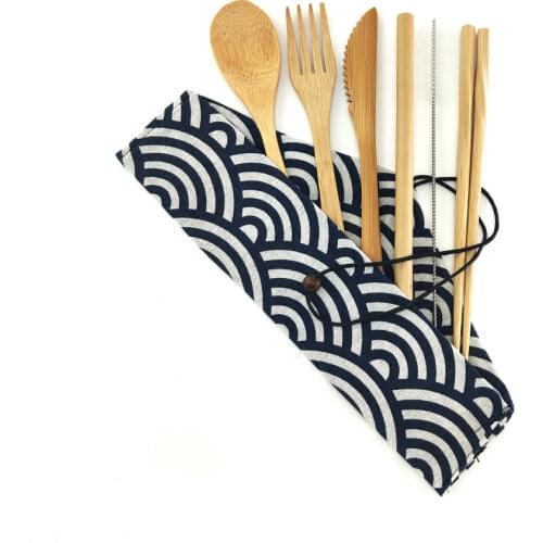 Bamboo Travel Utensils To-Go Reusable Bamboo Cutlery Set with Carrying Case Wood Flatware Travel Set Bamboo Charcoal Toothbrush