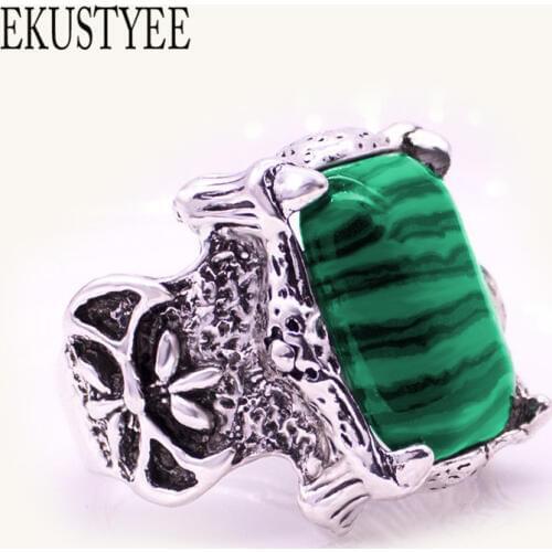 Newest Green Natural Stone Ring Men And Women Silver Plated Fashion Vintage Ring Jewelry Big Size Male Gift Wedding Rings