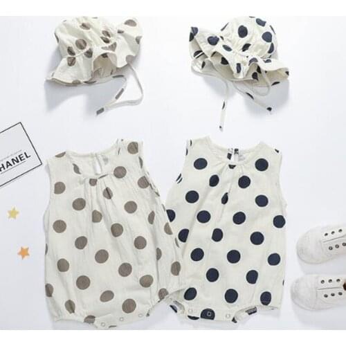 New Summer Newborn Infant Baby Girls Dot Rompers + Hat Clothing Kids Girl Sleeveless Rompers Clothes