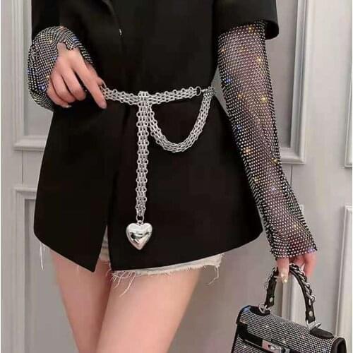 Simple Fashion Love Pendant Silver Chain Waist Chain Hip High Waist Metal Chain Tassel European& American Snake Bone Chain Belt