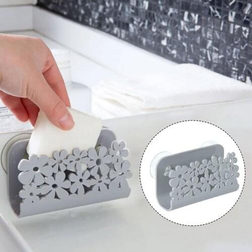 Sink Hollow Shelf with Suction Cup Soap Storage Sponges Holder Kitchen Scouring Pad Drain Rack Bathroom Drying Rack Gray