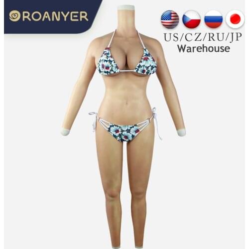 Roanyer Realistic Silicone Bodysuit H C Cup For Crossdressing Transgender Fake Boobs With Arms Breast Forms Shemale Fake Vagina
