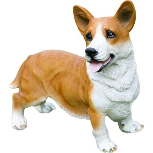 Handmade Creative Animal Sculpture Crafts Large Simulation Corgi Dog Ornaments Home Living Room Courtyard Decorations Ornames