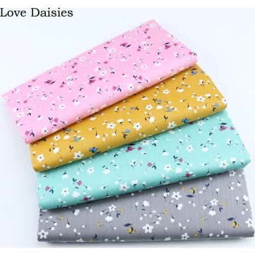 100% cotton twill PINK GREEN MUSTARD GRAY pastoral small white flower floral fabric for DIY bedding apparel dress handwork decor
