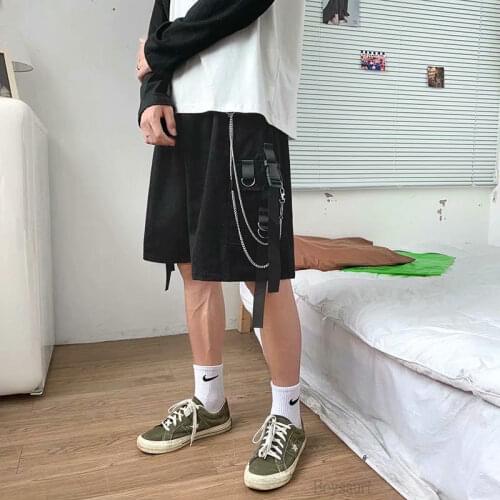 Shorts Men Side-pocket Solid Chain Elastic Waist Loose Plus Size 4XL Summer Harajuku Streetwear Hip Hop Cargo Shorts Women
