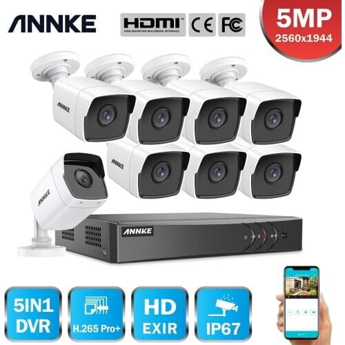 ANNKE 16CH 5MP Lite HD Video Security System 5IN1 H.265+ DVR With 8PCS 5MP TVI Weatherproof White Cameras Surveillance CCTV Kit