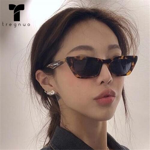 TREGNUO 2021 Leopard Print Cat Eye Sunglasses Women Retro Glasses Drive Eyewear UV400 Brand Glasses