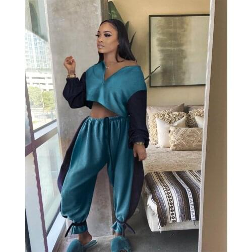 Casual Tracksuits Patchwork Womens Set Zipper O-neck Sweatshirt Haren Pants Suit Tracksuit Two Piece Set Fitness Outfit