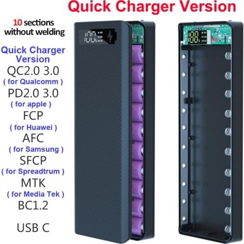 Welding Free 10*18650 Power Bank Case Support Quick Charger Dual USB phone Charger 18650 Battery Storage Box DIY Shell Case