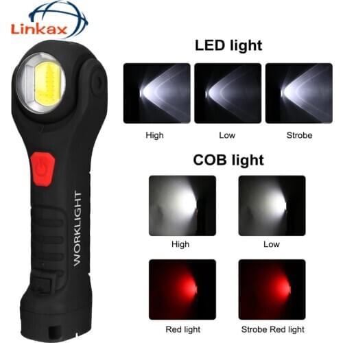 XPE+COB LED Flashlight 7 Modes 360 Degree Rotating Lamp Head Torch Rechargeable Work Light Portable Lantern Lamp Pocket Light