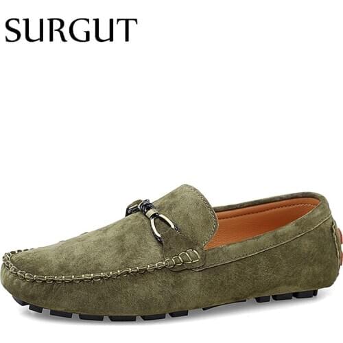 SURGUT Designer Shoes Men Flats Zapatos De Hombre Slip-On Suede Leather Shoes Casual Male Shoes Driving Moccasin Soft Loafers