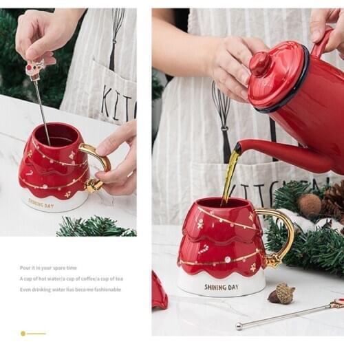 Creative Christmas Tree Ceramic Mug Coffee Tea Cup Pottery Drinkware Tableware Multi Color New Year Decorative Living Room Mug