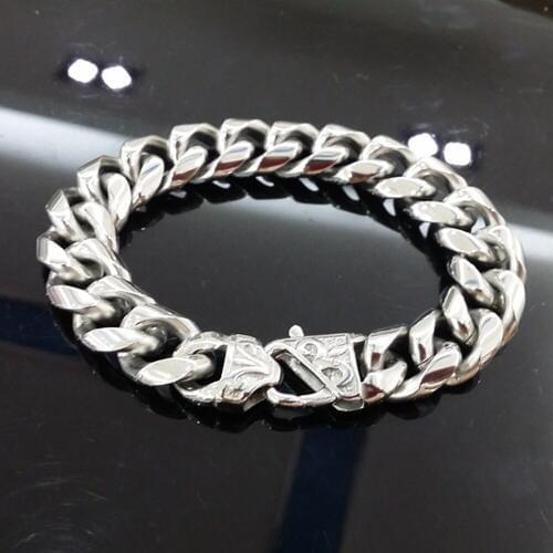 13/15mm Heavy Mens Chain Boys High Quality Curb Cuban Link Bangle / Bracelet 316L Stainless Steel Jewelry Gift 7-10 inch Optiona