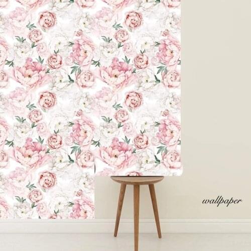 Vinyl White Pink Self Adhesive Wallpaper Removable Fresh Peony Peel and Stick Prepasted Wall Stickers Waterproof Wall Mural